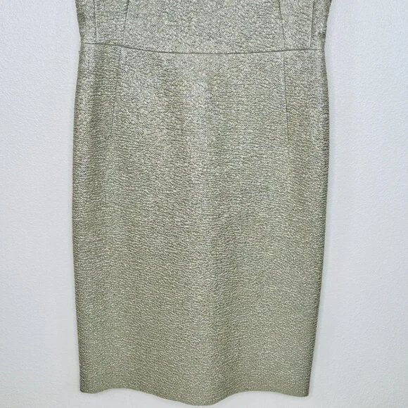 ESCADA Jacquard Metallic Sheath Dress Light Sand Shoulder Details SZ 40 /US 10 - Picture 3 of 14